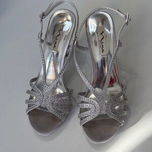 Nina Women's Shimmering Silver Strappy Heels